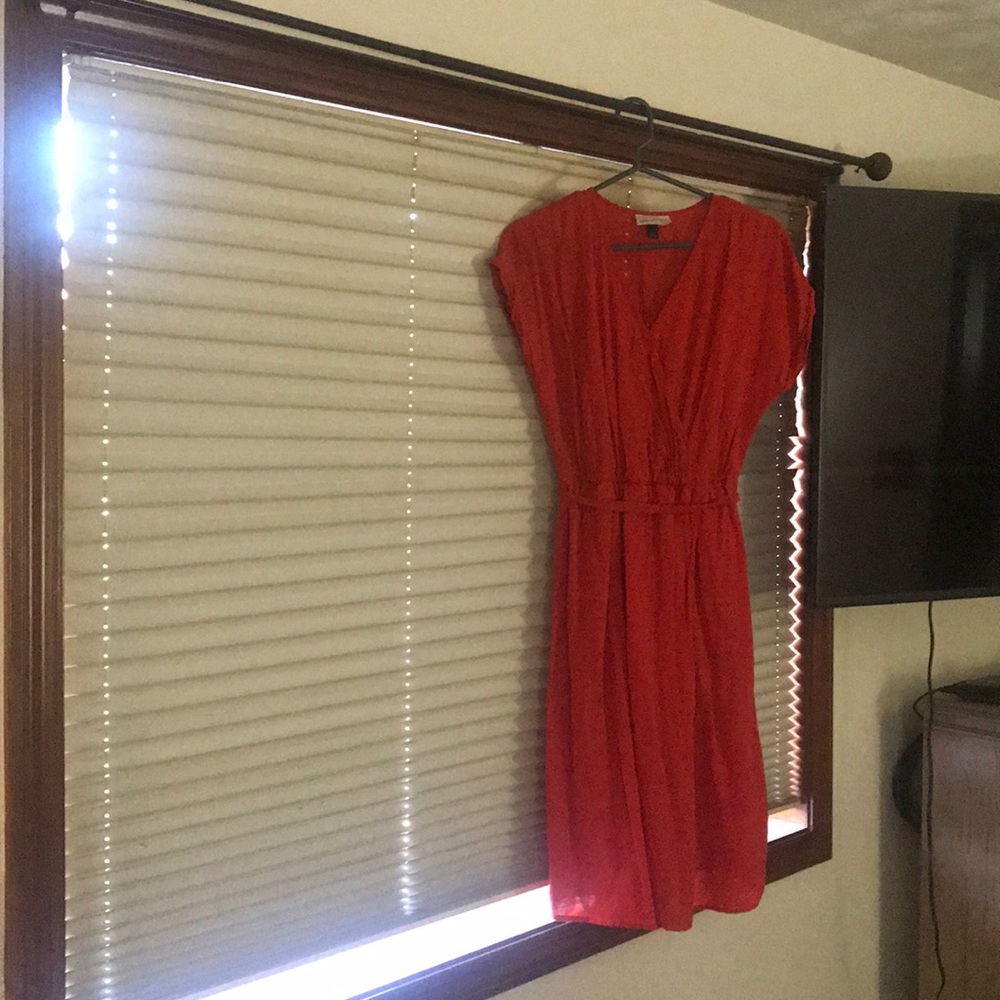 Below knee length dress.